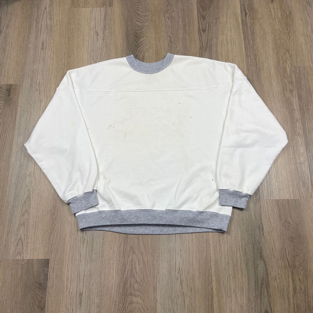 Vintage Guess Sweatshirt Mens XL White USA George Marciano 80s Crewneck Football